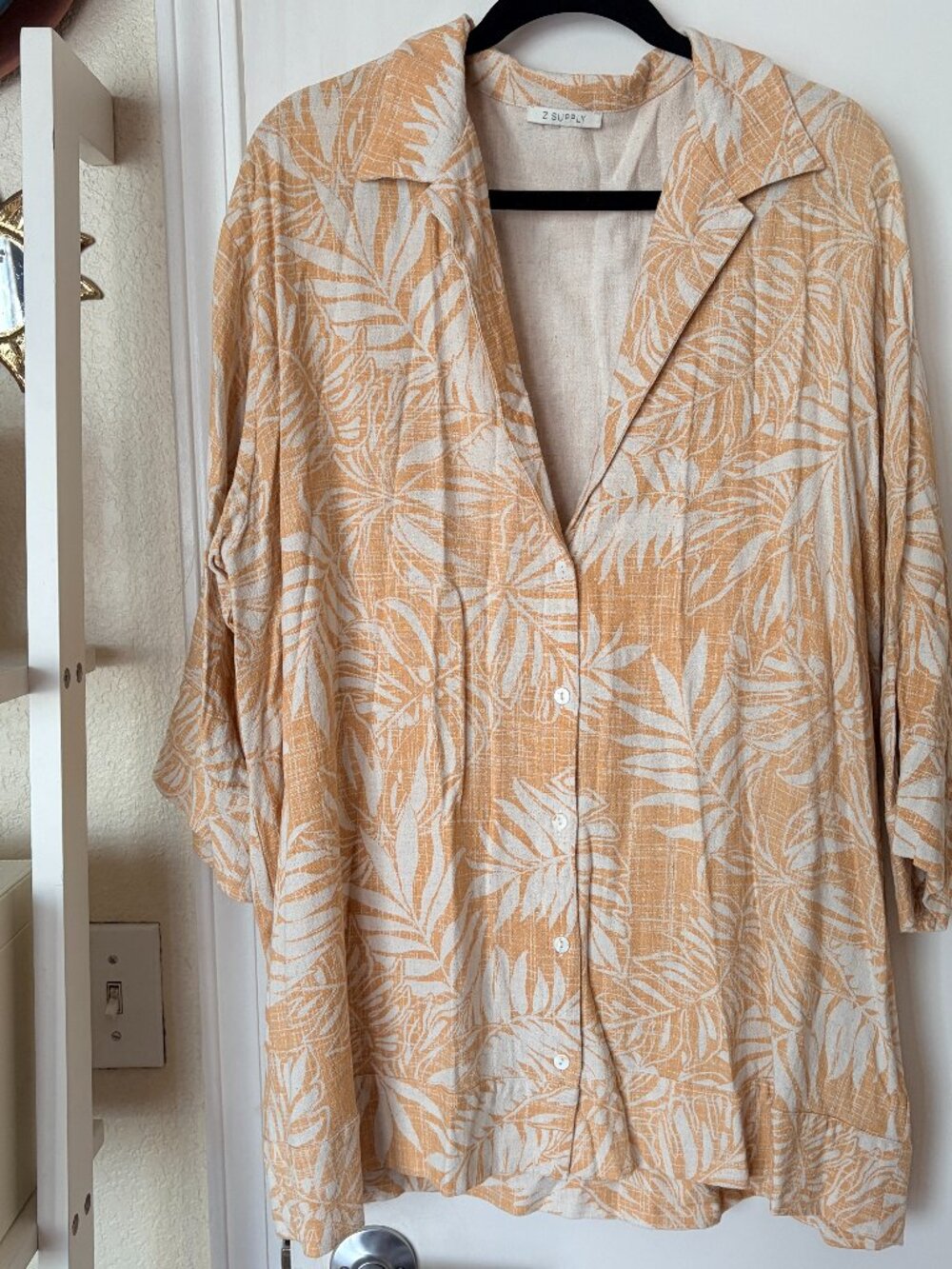 Z Supply Camden Linen Palm Mini Dress Sandcastle Tan Print L